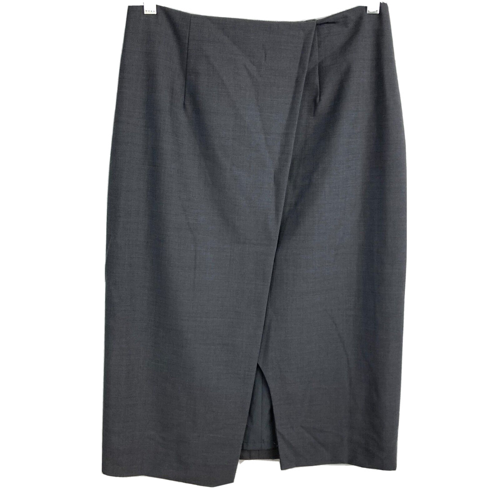 Antonio Melani‎ Skirt Womens Sz 6 Gray Wool Wrap Front Slit Pencil Business